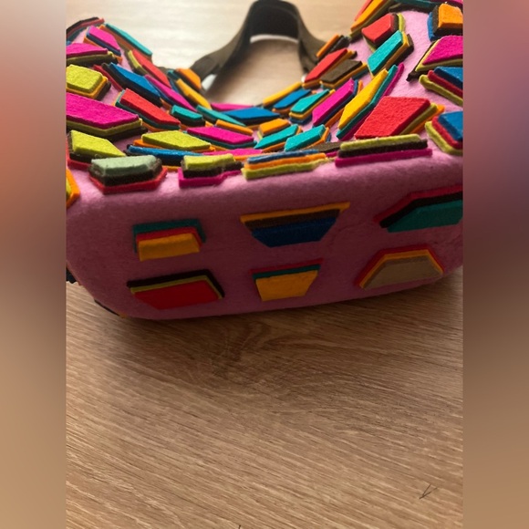 Sheep’s Wool Felt Pink and Orange Patchwork/ geometricTote Bag,Handmade bag - Picture 6 of 8